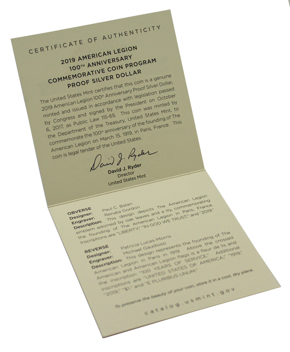 1 доллар. Американский легион. 100 лет со дня основания. США. 2019 г. PROOF №2