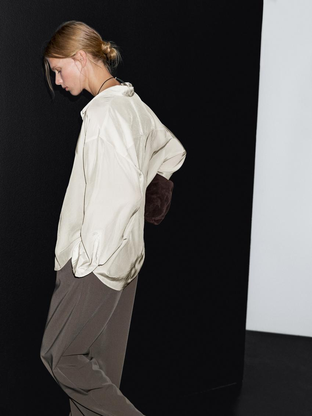 Massimo Dutti Рубашка из струящейся высокотехнологичной ткани, бежевый