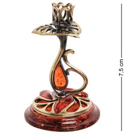 Народные промыслы AM-3277 Подсвечник «Кувшинка» (латунь, янтарь)