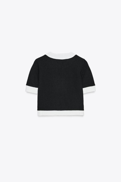 ZARA КАРДИГАН БУКЛЕ С КОНТРАСТНОЙ ОТДЕЛКОЙ, ЧЕРНЫЙ/БЕЛЫЙ