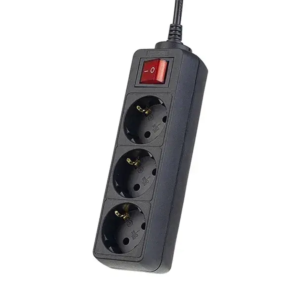 Сетевой удлинитель Perfeo с кнопкой POWERMATE PF-PM-3/1,8-B, 1,8м, 3 розетки, черный