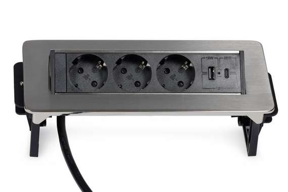 Блок розеток выдвижной горизонтальный (3 розетки, USB-A, USB-C) G4703-2AC.N Никель/Черный 245*111*3