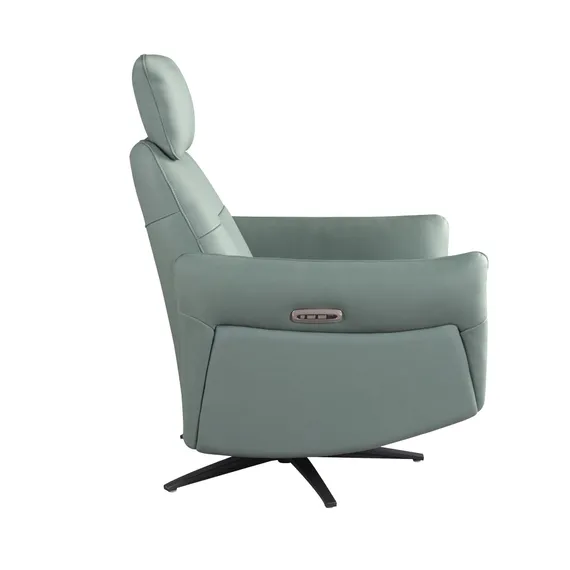 Вращающееся кресло-реклайнер 5174 из бирюзово-зелёной кожи