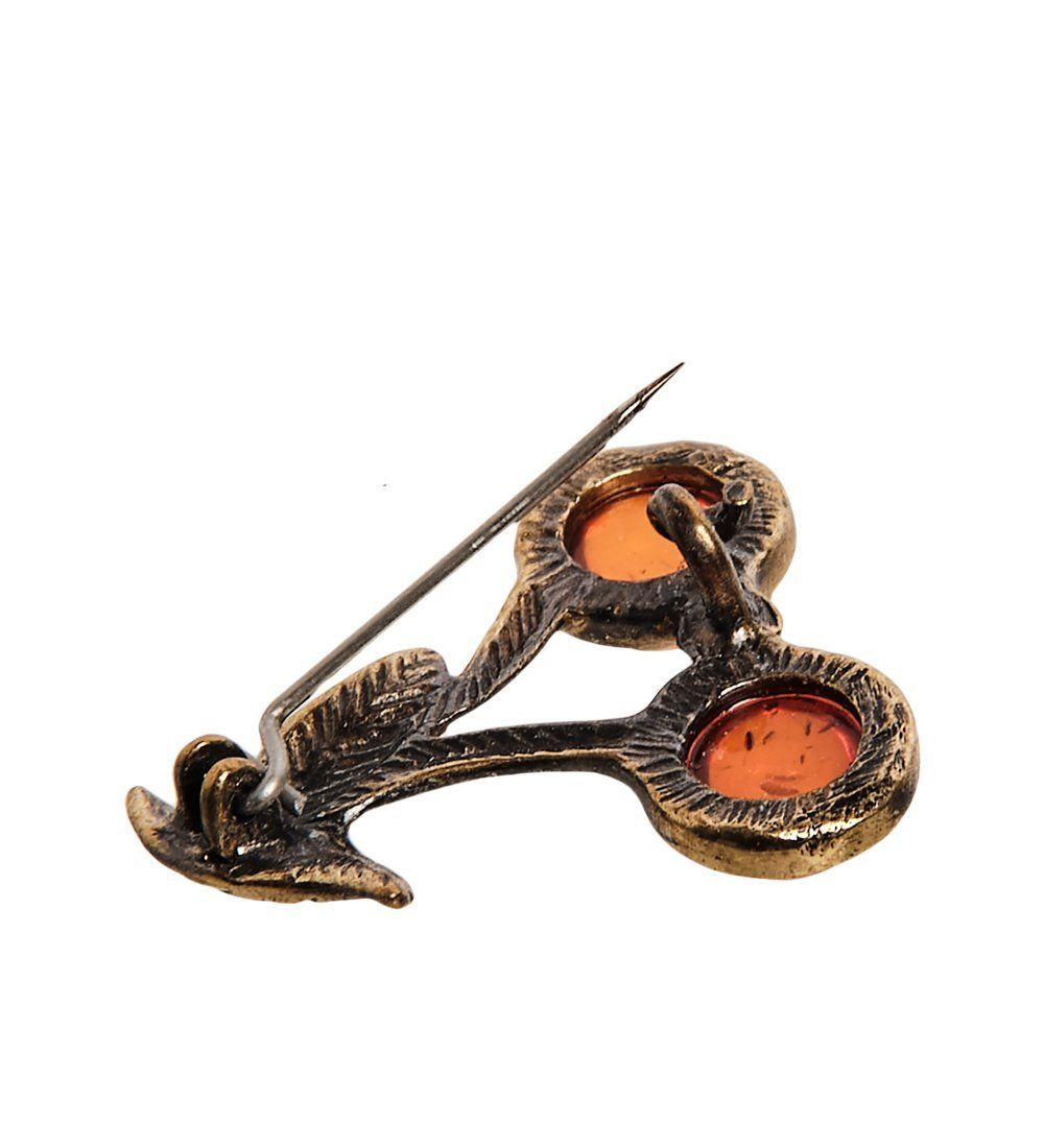 AM-2575 Брошь «Вишенка» (латунь, янтарь)