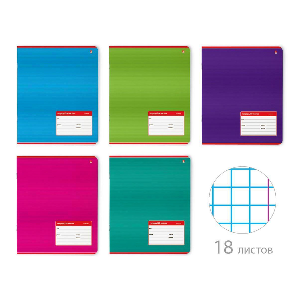 Тетрадь А5 18л. клетка "Классика", 5 цветов (Альт)