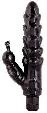 Черный вибромассажер с клиторальным стимулятором