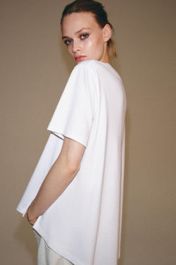 ZARA ФУТБОЛКА INTERLOCK С КАРМАНОМ, БЕЛЫЙ