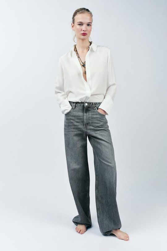 ZARA РУБАШКА SLIM ИЗ 100% ШЕЛКА — ZW COLLECTION, БЕЛЫЙ