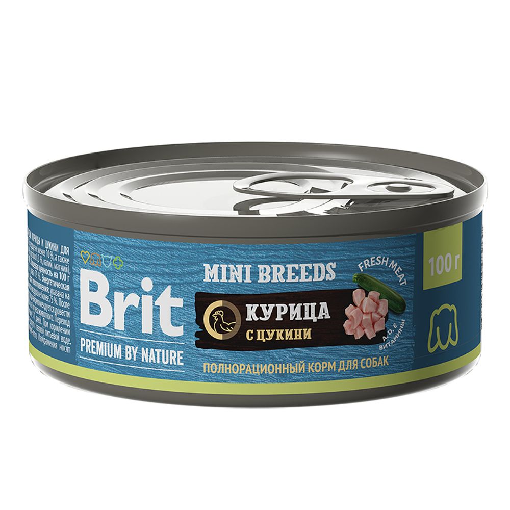 Консервы Brit Premium By Nature с курицей и цукини для взрослых собак мелких пород 100 г