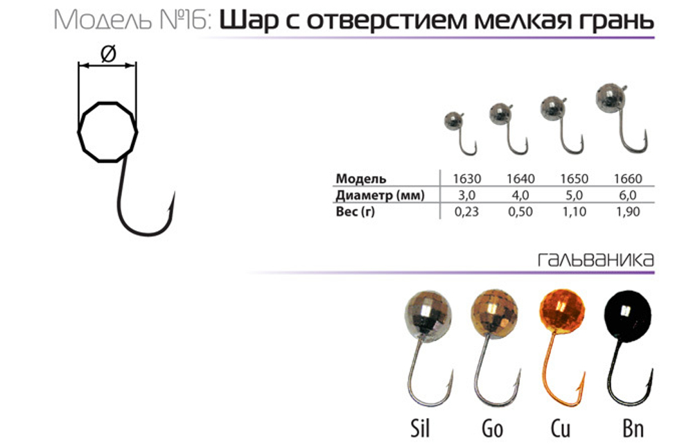 Мормышка вольфрамовая Spider 1650 "Шар с отверстием и мелкой гранью" (5мм, 1.1гр)