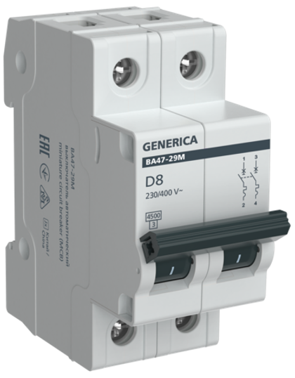 Автоматический выключатель ВА47-29М 2P 8А 4,5кА D GENERICA