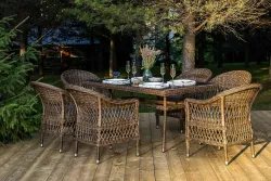 "Амароне" обеденная группа из искусственного ротанга на 6 персон, цвет коричневый