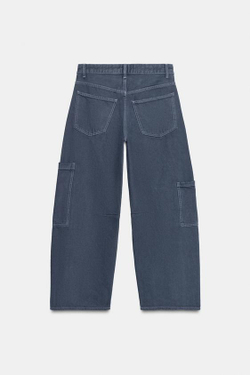 ZARA ДЖИНСЫ TRF BAGGY BALLOON С КАРМАНАМИ, ЧЕРНИЛЬНО-СИНИЙ