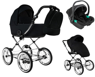 Детская коляска Roan Bass Next Classic d14 2.0 3 в 1 с автокреслом Pituso Santiso Pro Black BSNC/95/2 Caviar/Black/руч.Cappuccino