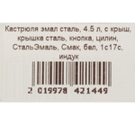 Кастрюля эмал сталь, 4.5 л, с крыш, крышка сталь, кнопка, цилиндр, СтальЭмаль, Смак, 1с17с, бел, инд