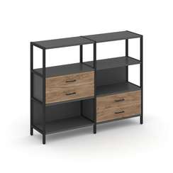 Shelf System Двухсекционный стеллаж трехярусный с ящиками SN.STM-323 Антрацит/Дуб Табак/Металл Черны