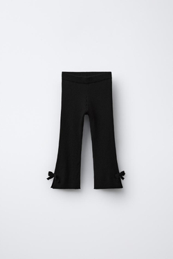 ZARA РАСКЛЕШЕННЫЕ ТРИКОТАЖНЫЕ ЛЕГИНСЫ С БАНТИКАМИ, ЧЕРНЫЙ