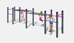 Детский спортивный комплекс с двухуровневым рукоходом и шестью турниками Диксон