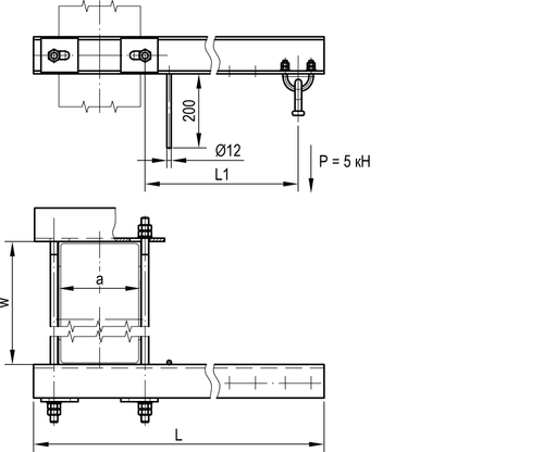 Удлиненный кронштейн троса группового заземления при установке на узкой стороне стойки