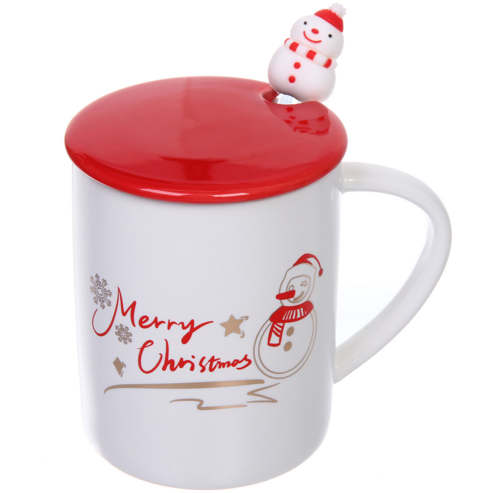 Кружка керамическая 450мл «С рождеством» с крышкой и ложкой