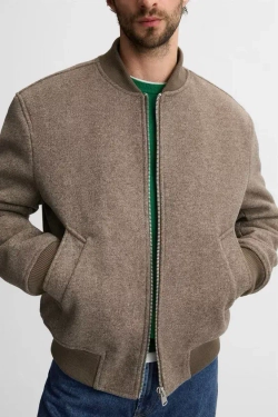 ZARA КОМБИНИРОВАННАЯ КУРТКА-БОМБЕР, БЕЖЕВЫЙ