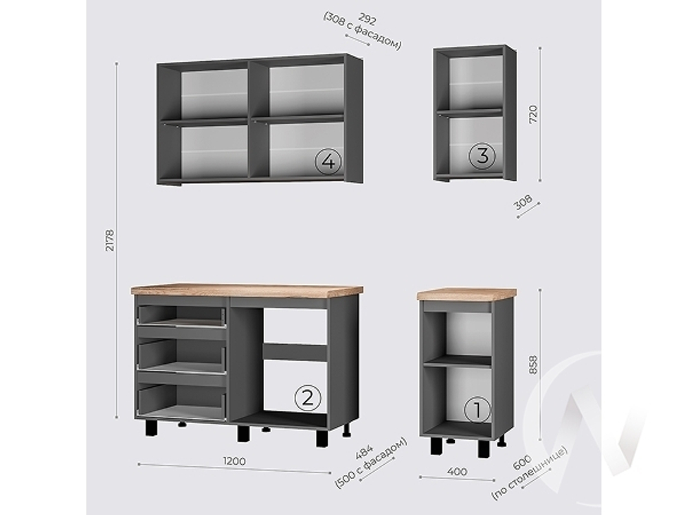 Кухня Асти 1;6 (графит/дуб кера)