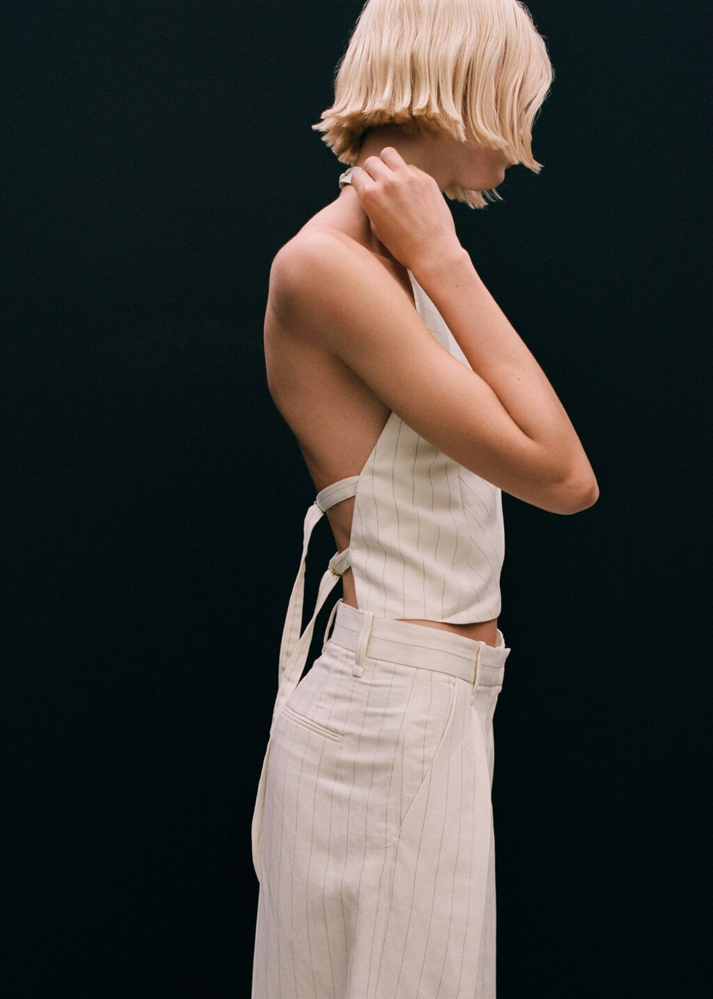 Бермуды из смесового льна в полоску