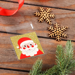 Пакет БОПП с липкой лентой, "Дед мороз", 7*7+3см, 50 шт