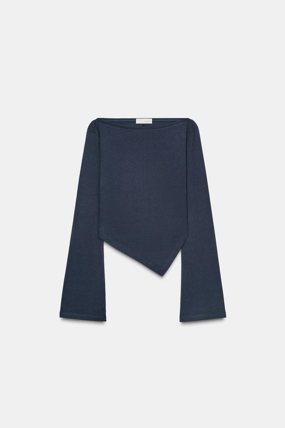 ZARA ФУТБОЛКА С АСИММЕТРИЧНЫМ ВЫРЕЗОМ ЛОДОЧКОЙ, МОРСКОЙ СИНИЙ