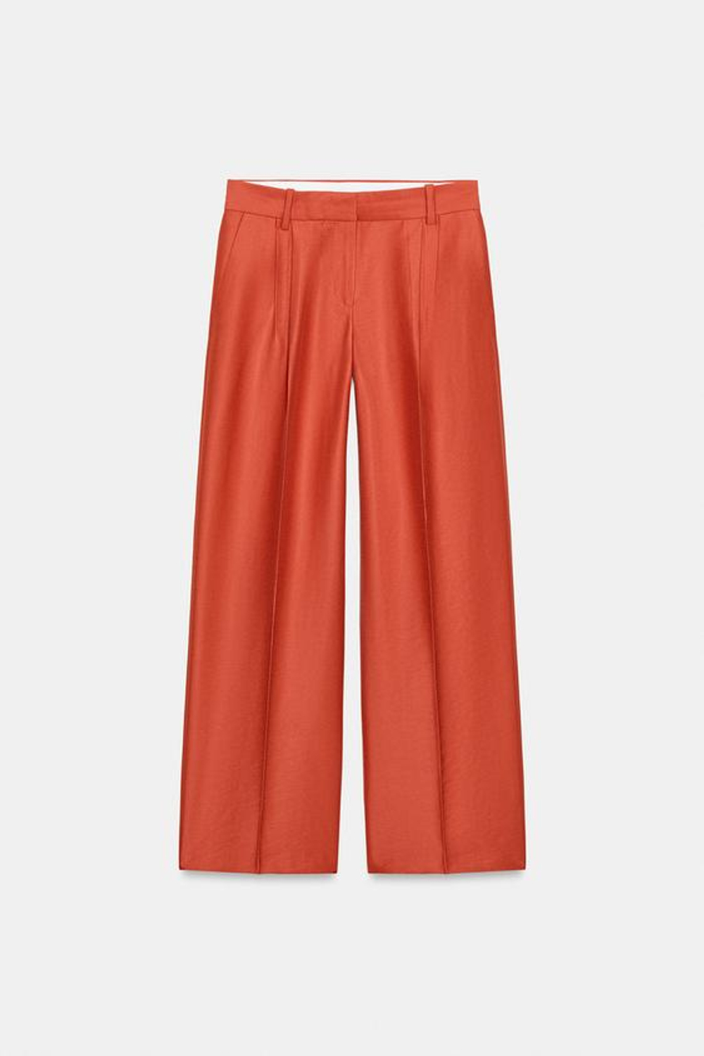 ZARA БРЮКИ ПРЯМОГО КРОЯ С ЗАЩИПАМИ, ТЕМНО-ОРАНЖЕВЫЙ