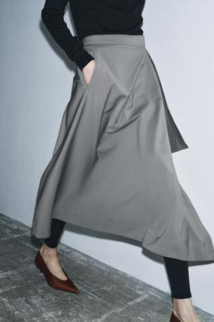 ZARA ЮБКА АСИММЕТРИЧНОГО КРОЯ ИЗ ШЕРСТИ — W COLLECTION, СЕРЫЙ