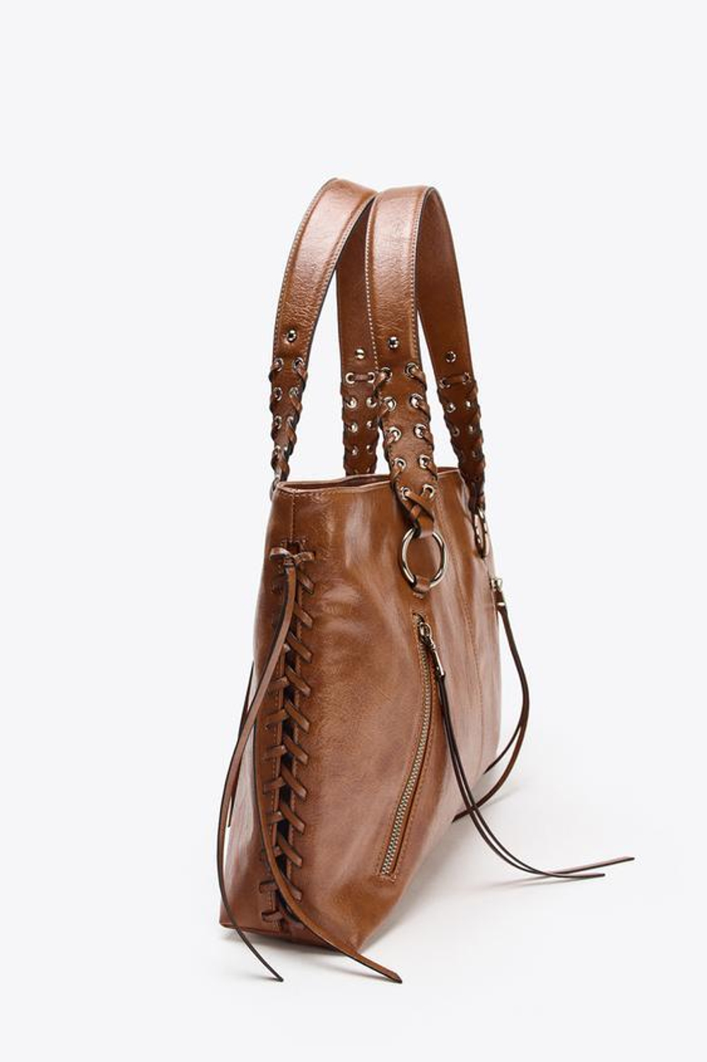 ZARA СУМКА-ШОПЕР С БАХРОМОЙ, РЫЖЕВАТО-КОРИЧНЕВЫЙ