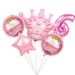 Шар (40"/102 см) Цифра, 6, Сердечки, Розовый, в упаковке 1 шт.