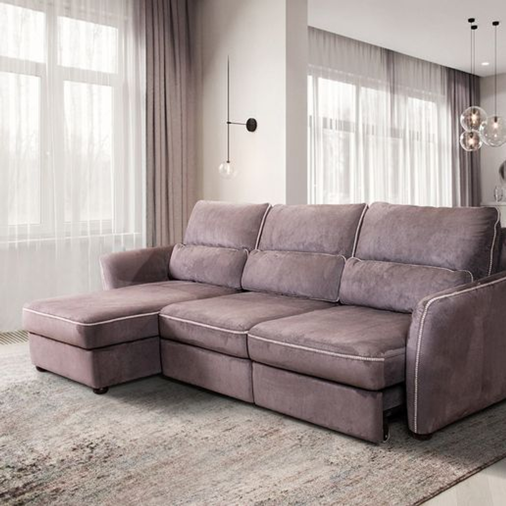 Marco диван-кровать с шезлонгом замша серый