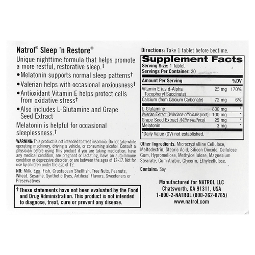 Natrol, Sleep 'n Restore®, 20 таблеток