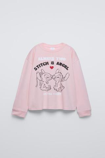 ZARA ЛОНГСЛИВ С ПРИНТОМ STITCH & ANGEL © DISNEY, РОЗОВЫЙ