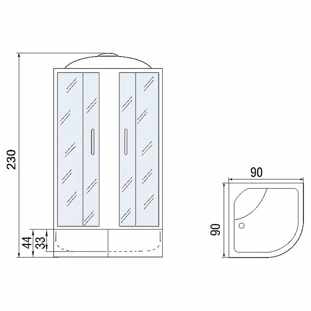 Душевая кабина Мономах XL 90x90x44 С МЗ 10000012114 стекло прозрачное с рисунком мозаика/профиль хром