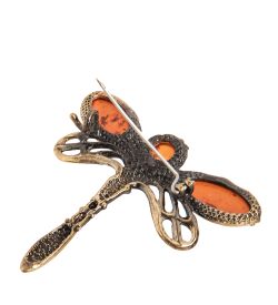 AM-1662 Брошь «Стрекоза Лето» (латунь, янтарь)