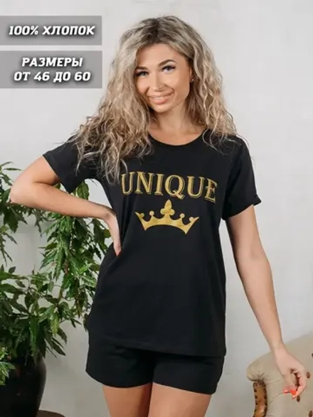 Пижама футболка с шортами хлопок свободная новогодняя