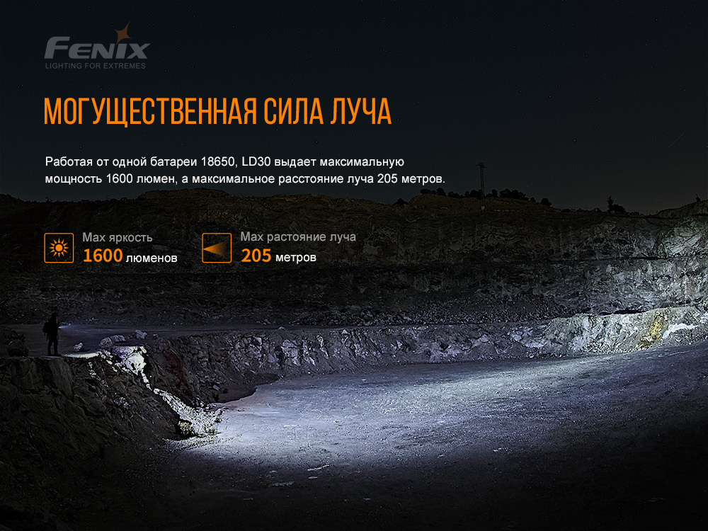 Фонарь Fenix LD30 с аккумулятором (ARB-L18-3500U), LD30bi