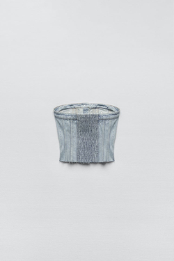 ZARA ДЖИНСОВЫЙ ТОП В БЕЛЬЕВОМ СТИЛЕ TRF, ГОЛУБОЙ