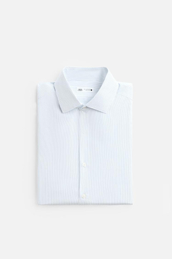 ZARA РУБАШКА ОКСФОРД В ПОЛОСКУ, ГОЛУБОЙ