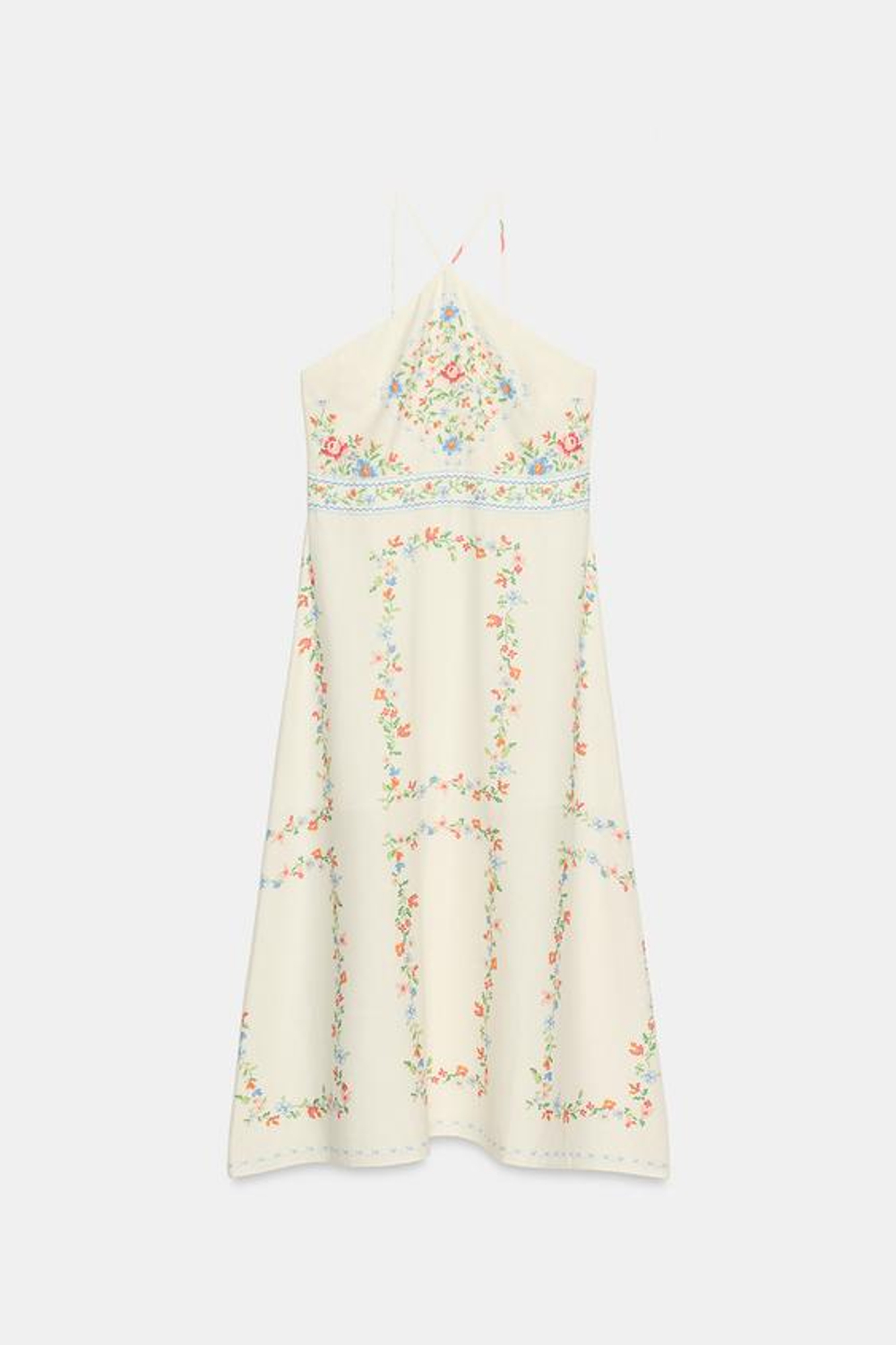 ZARA ПЛАТЬЕ МИДИ ИЗ ЛЬНА С ПРИНТОМ, РАЗНОЦВЕТНЫЙ