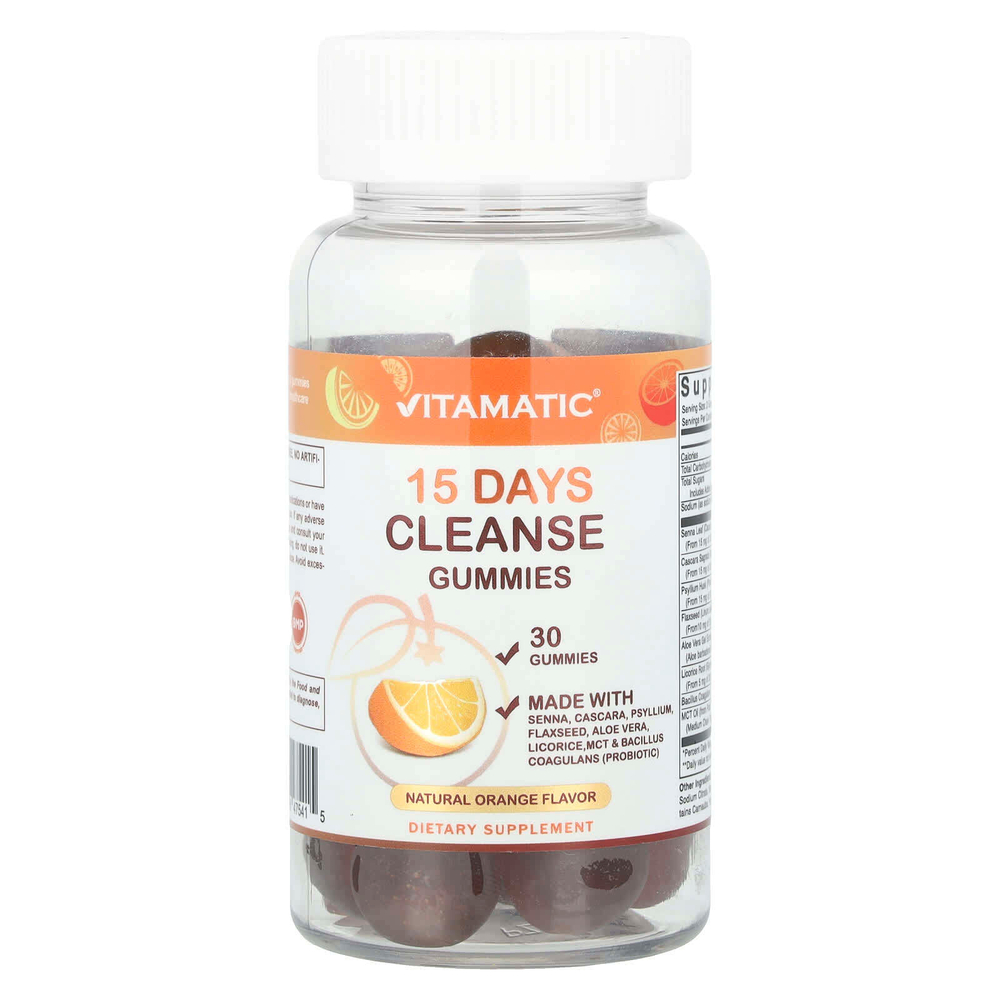 Vitamatic, 15 Days Cleanse, жевательные мармеладки, натуральный апельсин, 30 жевательных таблеток