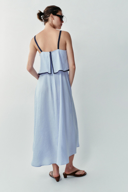 ZARA КОМБИНИРОВАННОЕ ПЛАТЬЕ МИДИ, ГОЛУБОЙ