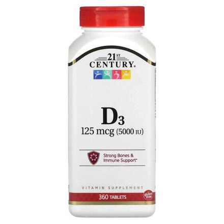 Витамин D 21st Century, Витамин D3, 125 мкг (5000 МЕ), 360 таблеток