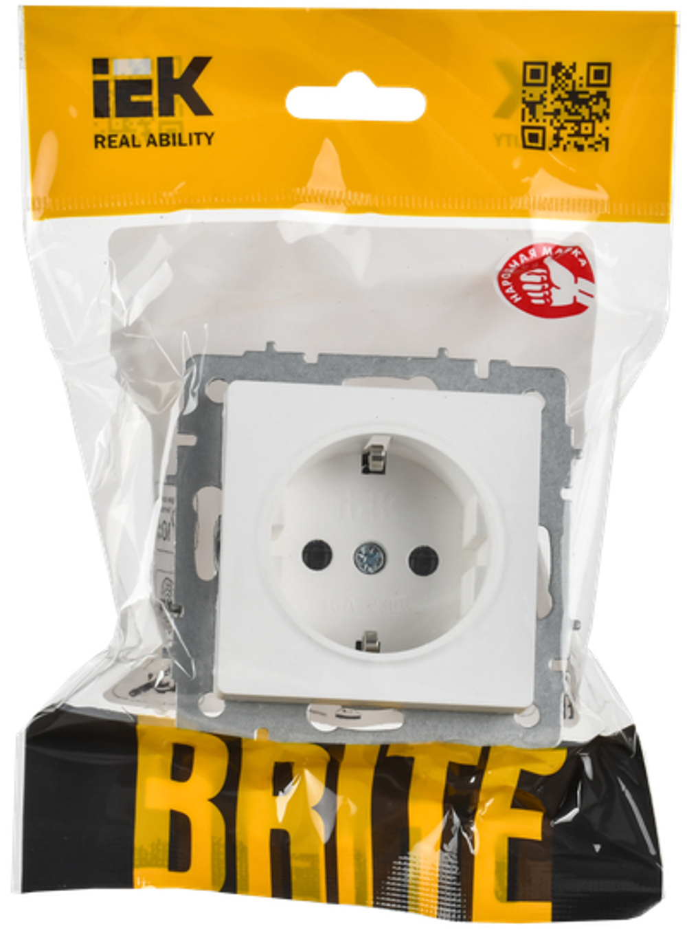 BRITE Розетка 1-местная с заземлением без защитных шторок 16А РС11-1-0-БрАБ арктический белый IEK