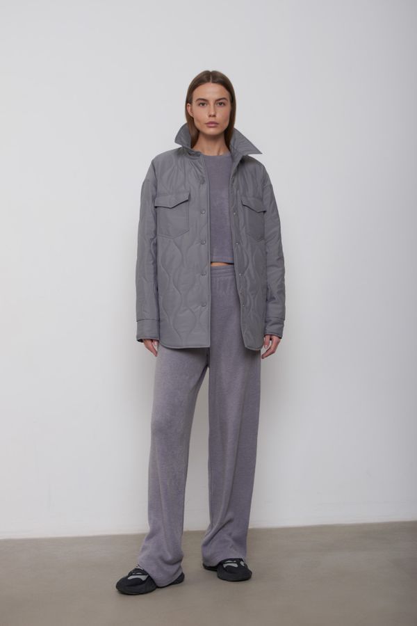 Куртка-рубашка стёганая AW015 серая - фото 1