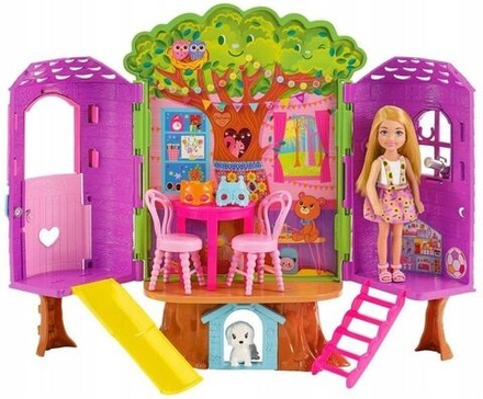 Кукольный домик для Barbie Челси - Домик на дереве с куклой Челси, собакой, мебелью, горкой и более 10 аксессуарами - Барби HPL70