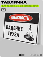 Табличка для обеспечения безопасности "Опасность падение груза", для производства, предприятия, организаций, 40х30 см, Silver Plane x Айдентика Технолоджи